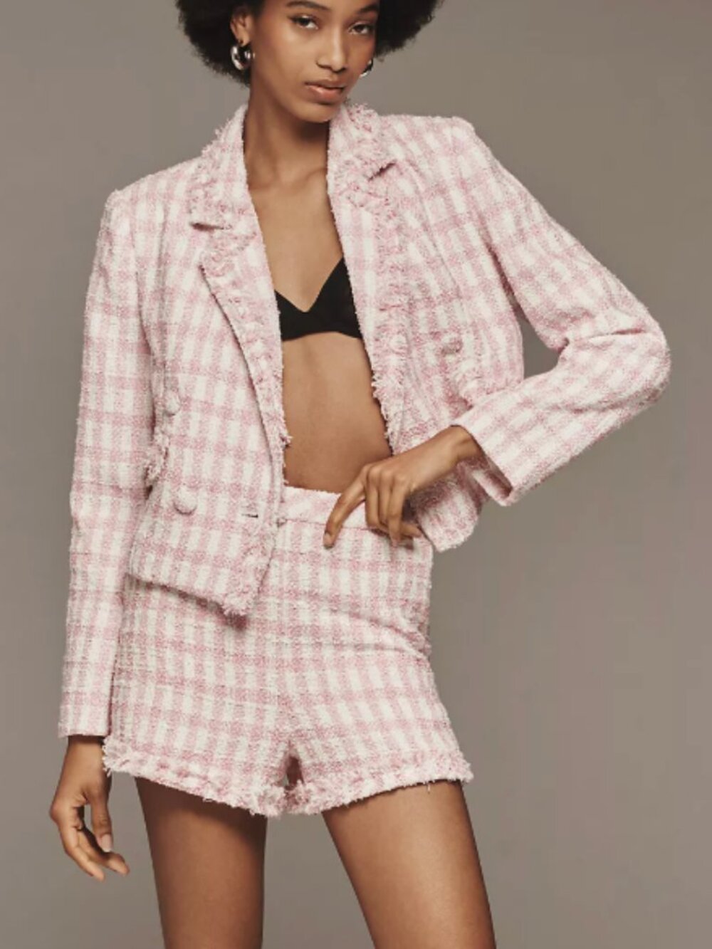 English Factory Double-Breasted Crop Tweed Blazer & Short Set | Anthropologie